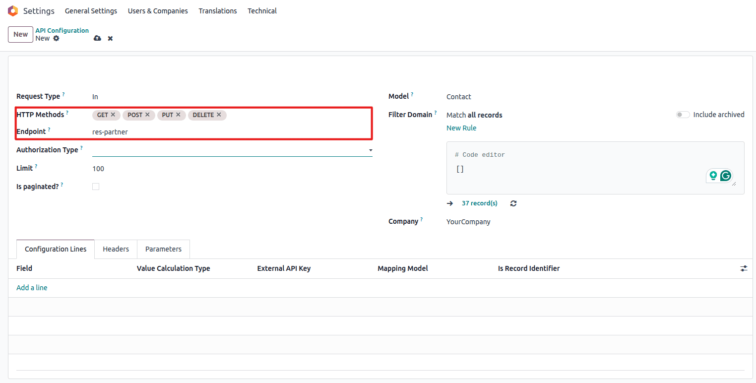 HTTP Methods Configuration